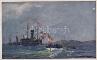 Die Seeschlacht bei Lissa / K.u.K. navy, art postcard s: Harry Heusser