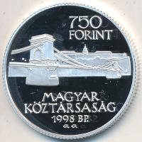 1998. 750Ft Ag "Budapest egyesítésének 125. évfordulója" tanúsítvánnyal T:PP  Adamo EM149