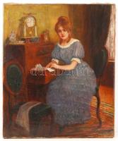 Pogány jelzéssel: Titkok. Olaj, vászon, 60×50 cm