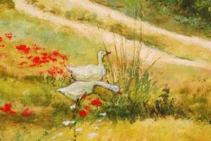 Egri Tibor: Egy júliusi nap Pusztaszeren. Olaj, farost, jelzett, 60×80 cm