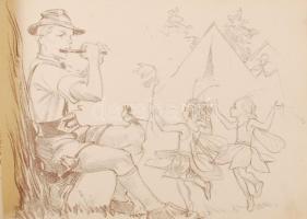 1933 Márton Lajos Gödöllői Jamboree rajzfüzet 80 db rajzzal / Jamboree album with 80 drawings of Laj...