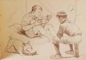 1933 Márton Lajos Gödöllői Jamboree rajzfüzet 80 db rajzzal / Jamboree album with 80 drawings of Laj...