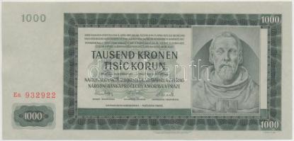 Német 3. Birodalom/Cseh-Morva Protektorátus 1942. 1000K 2. kiadás T:I German Third Reich/Protectorate of Bohemia and Moravia 1942. 1000 Korun 2nd issue C:UNC Krause 15