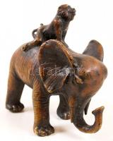 Elefánt réz szobrocska majommal, réz hamutartó tál