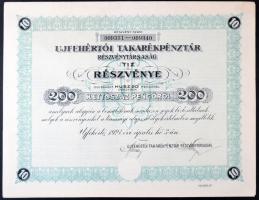 Újfehértó 1927. "Ujfehértói Takarékpénztár Részvénytársaság" 10 részvénye összesen 200P-ről szelvényekkel T:I