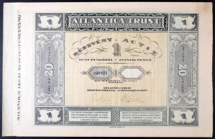 Budapest 1928. "Atlantica Trust Részvénytársaság" részvénye 20P-ről szelvényekkel T:I-