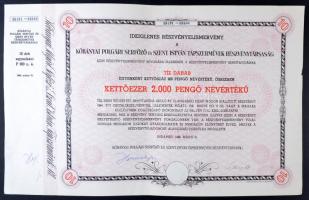 Budapest 1946. "Kőbányai Polgári Serfőző és Szent István Tápszerművek Részvénytársaság" 2000P-ről szóló ideiglenes részvényelismervénye T:II-