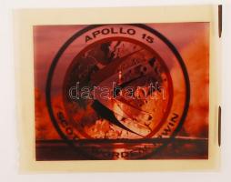 1971 Az Apollo 15 holdra szálló legénység utazásán készített fotók műanyag lemezen. 6 db 13x11 cm-es fotó, valószínűleg sajtófotók / 6 photos on plastic about the voyage of the Apollo 15 spaceship 13x11 cm