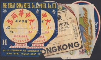 cca 1920-1940 13 db Kínai bőröndcímke rossz állapotban, sérülten / Vintage Chinese luggage labels in...
