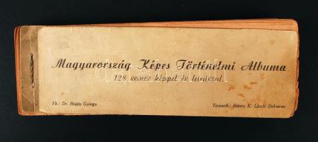 cca 1935 Magyarország Képes Történelmi Albuma 128 színes képpel és leírással. Gyűjtőképfüzet. Komplett. 26x9 cm