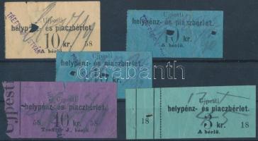 Újpest ~1920. "Újpesti helypénz-és piaczbérlet" 3Kr + 10Kr (3x) + 40Kr bérlő nevével T:III