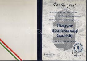1994 Magyar Köztársaságért Sportdíj Kónya Imre miniszter aláírásával
