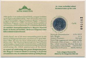 2005. 10Ft "József Attila" sorszámozott emléklapon T:1