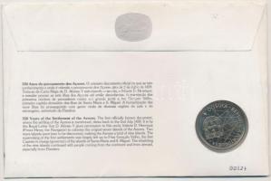 Portugália 1990. 100Esc "Az Azori-szigetek felfedezése" érmés borítékon alkalmi bélyegzős ...