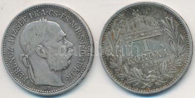 1893. 1K Ag "Ferenc József" (2x) T:2-,3