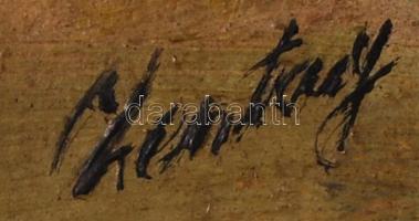 Zentay jelzéssel: Libaterelés az udvaron. Olaj, karton, keretben, 20×25 cm