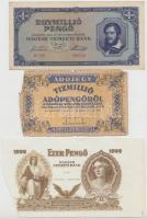 25db vegyes pengő bankjegy, közte 1943. 1000P "Szálasi-kiadás" kiadatlan bankjegy tervezet utánnyomata eredeti nyomólemezről nagy anyaghiánnyal T:vegyes