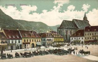 Brassó, Kronstadt; piac, fogorvos, Hesshaimer üzlete, Eisenstein üzlete, Moritz Krauss üzlete, Masnn & Izay üzlete, / market, Zahnarzt dentist, shops, bank