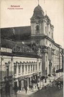 Kolozsvár, Piaristák temploma, Somi Imréné utóda üzlete, Hermann Herman Úri szabó üzlet / church, shops