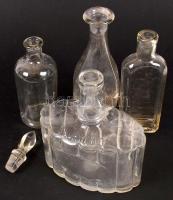 Régi üveg palackok, kiöntő, hibátlanok, dugója csak az egyiknek van, összesen:4 db