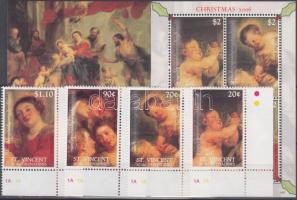 Christmas: Rubens paintings corner set with minisheet, Karácsony: Rubens festmények ívsarki sor kisívvel