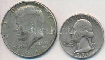 Amerikai Egyesült Államok 1959. 1/4$ Ag "Washington" + 1968. 1/2$ Ag "Kennedy" T...
