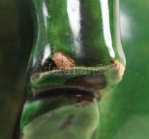 Figurális díszkancsó, "Találd meg a lyukamat megihatod boromat" felirattal, mázas kerámia,...