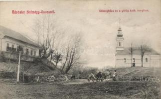 1919 Halmágycsúcs, Varfurile; Községháza, Görög katolikus templom. Moskovits Mór kiadása / town hall, church (EK)