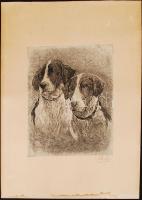 Olvashatatlan jelzéssel: Vadászkopók. Rézkarc, papír, 18×14 cm