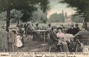 1904 Buziás, Vendéglő kerthelyisége. montázslap urakkal és hölgyekkel / cafe, montage with gentlemen and ladies (EK)