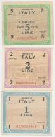 Olaszország/nemzetközi megszállás 1943. 1L + 2L + 5L T:II- Italy/Allied Military Currency 1943. 1 Lira + 2 Lire + 5 Lire C:VF