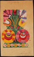 Wonaszek Olga: Matyóhímzés. Akvarell, papír, jelzett, 25×18 cm