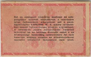 1946. 1000.000Adópengő fordított címer, vízjeles papíron, "5600"-as rendeletszám 6jegyű sz...
