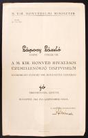 1942 Bp., M. Kir. Honvéd hivatásos üzemellenőrző tisztviselői gyakorlati vizsgáról szóló  oklevél szárazpecséttel