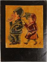 Altorjay humoros grafikája, vegyes technika, jelzett, 12x13 cm