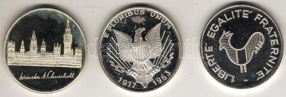 1970-es évek 3 klf modern emlékérem "Kennedy, Churchill, De Gaulle" T:exPP