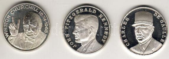 1970-es évek 3 klf modern emlékérem "Kennedy, Churchill, De Gaulle" T:exPP
