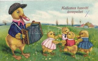 Easter, accordionist ducks  litho