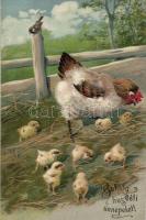 Easter, chickens, Emb. litho