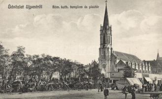 Budapest IV. Újpest, Római katolikus templom, Piac tér, Női divatáruház, Weisz Berthold kiadása (EK)