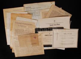 cca 1800-1950 Nagyrészt egyházi témájú okmány és nyomtatvány hagyaték tétel. szerzetesek, papok halotti értesítője, kegyes rendi értesítő