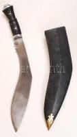 Nepáli "Kukri" tőr, eredeti bőr hüvelyében, h:39 cm