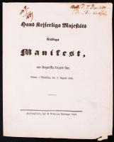 1849 Miklós orosz cár kiáltványa a magyar néphez Helsinkiben nyomtatva / 1849 Manifest of tzar Nikolai to the Hungarian people. Printed in Helsinki