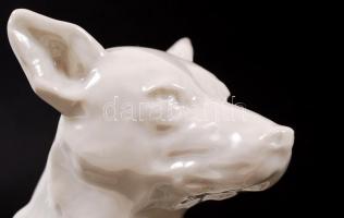 Herendi fekvő kutya, fehér mázas, jelzett (mélynyomás), hibátlan, m:16 cm, h:28 cm