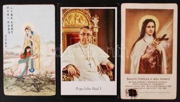 3 db egyedi szentkép (I. János Pál pápasága idején kiadott szentkép, a magyar ferencesek háborúban elpusztult paokingi missziójáért, Szent Terézkéhez érintett ruhadarabka)