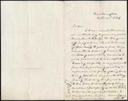 1861 Shoepf András magyar szabadságharcosról, később amerikai tábornokról szóló levél. Joseph Holt amerikai hadügyminiszter saját kézzel írt levele Winfield Scott tábornagynak, az amerikai hadsereg parancsnokának, melyben figyelmébe ajánlja Schoepfet. A levél hátoldalán Joseph Holt saját kézzel írt válasza, melyben értesíti Winfieldet, hogy találkozott Schoepffel, és nagyon meg van vele elégedve és úgygondolja, hogy kiváló tábornok lesz belőle az amerikai hadseregben. A levélben utalás a magyar szabadságharcra is. / 1861 Interesting autograph letter of Winfield Scott american politician, General in Chief for Andreas Schoepf former Hungarian freedom fighter adressed to Joseph Holt Secretary of War. On the rear Holts autograph answer in which he says that he had met with Schoeph and he thinks that Shoepf will be an excellent brigadier general for the US army