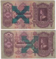 1930. 100P (2x) mindkettő hamis nyilaskereszt felülbélyegzéssel T:III