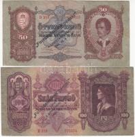 1930. 100P + 1932. 50P mindkettő "Forradalmaink pénzei kiállítás a Szigetvári várban" felülbélyegzéssel T:III