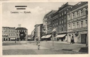 Leszno, Rynek / square, shops of Wermuth Hermann, Rudolf Staban, S. Manheim, Oskar Eulitz and Meyer Ohnstein, Restaurant zum goldenen Beche (EK)