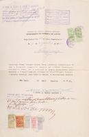 1950 Gaspar Dutra brazil államelnök által aláírt okmány illetékbélyegekkel